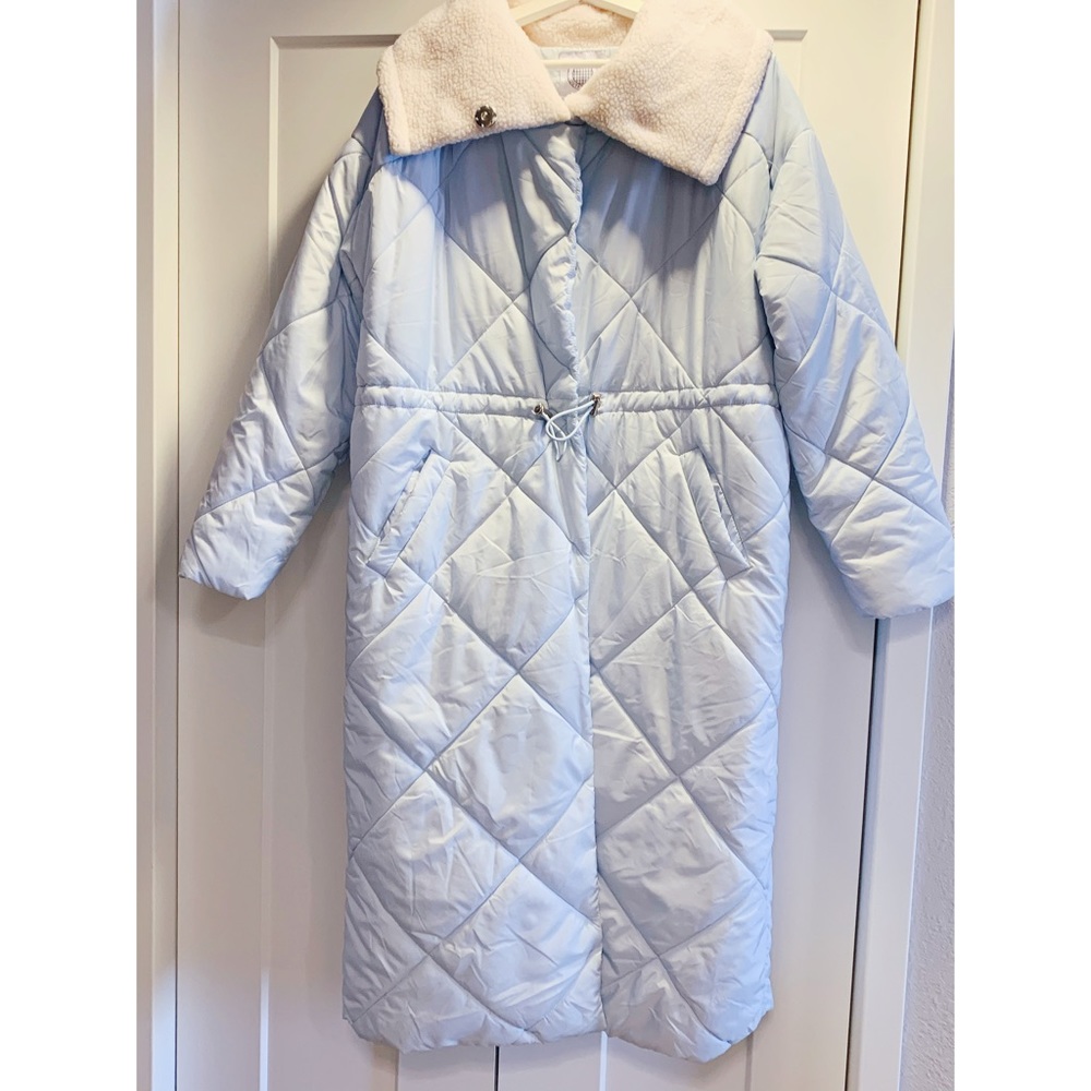 Urban Outfitters Oversized Quilted Coat Light Blue